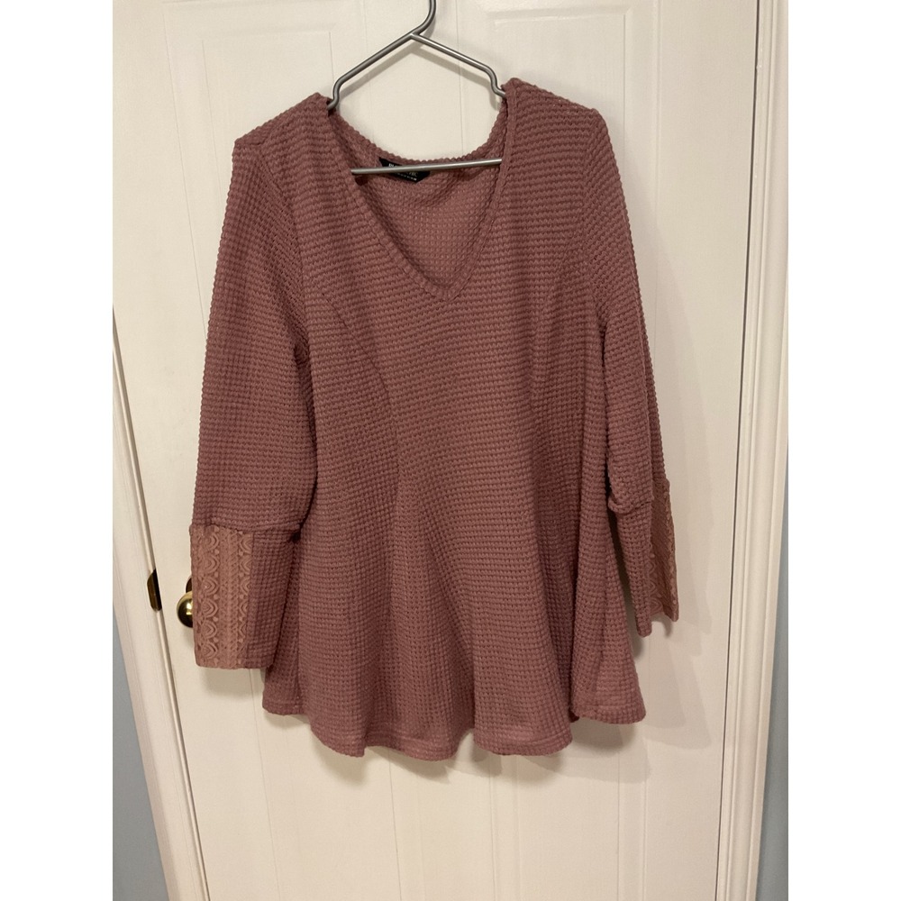 Bloomchic Waffle Knit Tunic Womens 18-20 Mauve Excellent Crochet Lace Peplum Top